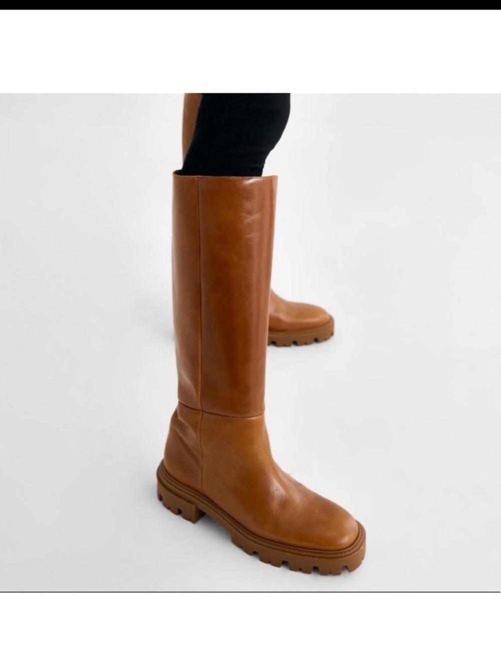 Zara Tan Leather Lace-Up Knee Boots